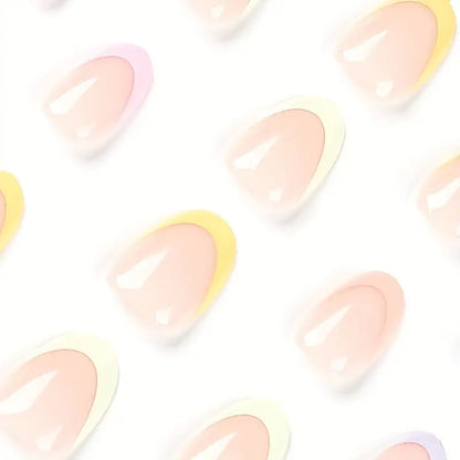 Short Oval Rainbow Collection French Tip Press On Nails - 24pcs