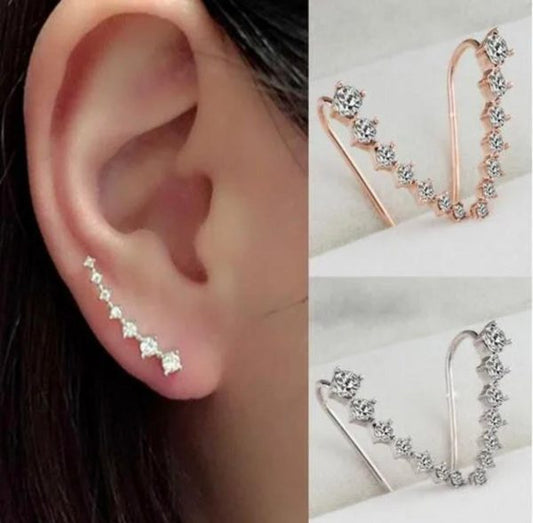 7 Crystals Ear Cuffs Vines Climbers Wrap Pierced Pins Hook Earrings - 1 Pc