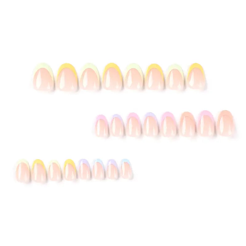 Short Oval Rainbow Collection French Tip Press On Nails - 24pcs