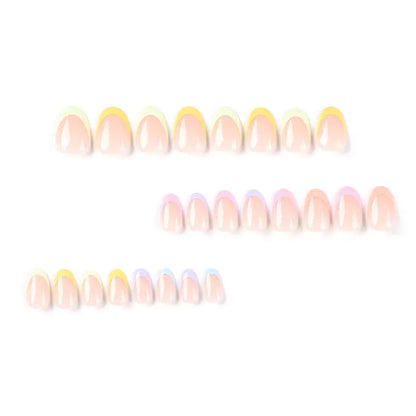 Short Oval Rainbow Collection French Tip Press On Nails - 24pcs