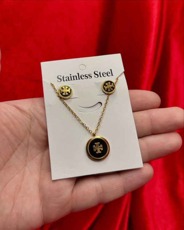 Elegant Necklace/Stainless Steel Pendant, Earrings Korean Style Jewelry Set For Girls And Women (Tory Burch)