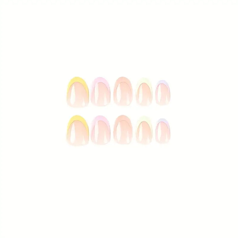 Short Oval Rainbow Collection French Tip Press On Nails - 24pcs