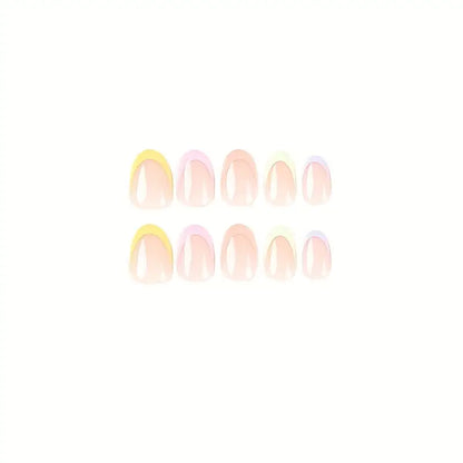 Short Oval Rainbow Collection French Tip Press On Nails - 24pcs